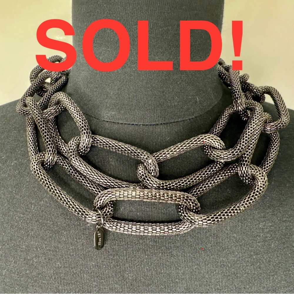 Lisa Freede Gunmetal Mesh Chain Link Necklace – 22”